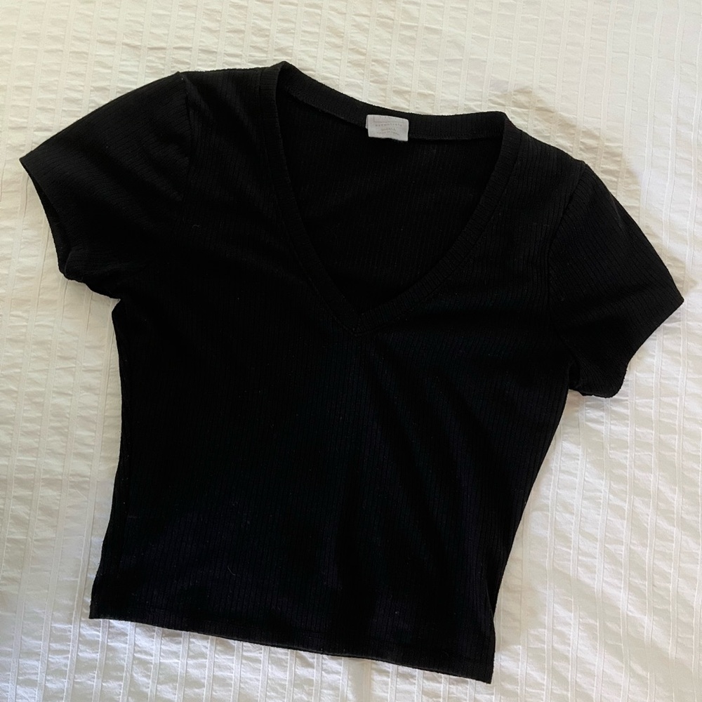 Black Fitted Crop T-Shirt Short Sleeve